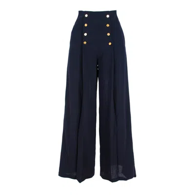 Rua & Rua Women's Blue Wool Wide-leg High-waisted Trousers