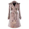 Rua & Rua Women's Brown Coated Cotton Leo Print Double-breasted Trenchcoat In Cognac In Brown