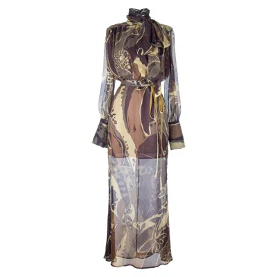 Rua & Rua Women's Brown Long Silk Cocktail Bow Dress Multicolour