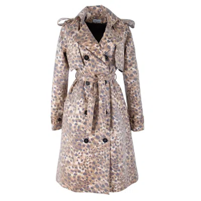 Rua & Rua Women's Brown / Neutrals Coated Cotton Leo Print Double-breasted Trenchcoat In Beige