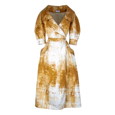 Rua & Rua Women's Brown / White / Yellow Gabardine Wrap Evening Dress Multicolour In Brown/white/yellow