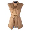 Rua & Rua Women's Brown Wool Gabardine Sleeveless Jacket Vest In Beige In Brown