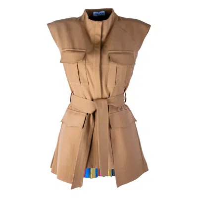 Rua & Rua Women's Brown Wool Gabardine Sleeveless Jacket Vest In Beige