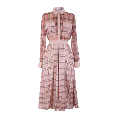 Rua & Rua Women's Check Print Silk Shirt Dress In Pink