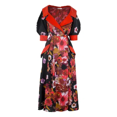 Rua & Rua Women's Dual-fabric Silk Wrap Dress In Black