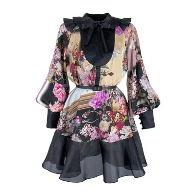 Rua & Rua Women's Floral Short Silk Dress Multicolour Dual-fabric Minidress In Pink