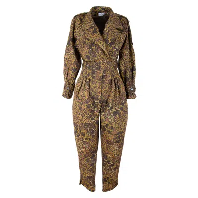 Rua & Rua Women's Green / Brown Gabardine Cotton Loose Fit Jumpsuit Overall In Green/brown