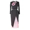 Rua & Rua Women's Grey / Pink / Purple Asymmetrical Pencil Silk Dress With Flower Decoration In Grey & Pink In Grey/pink/purple