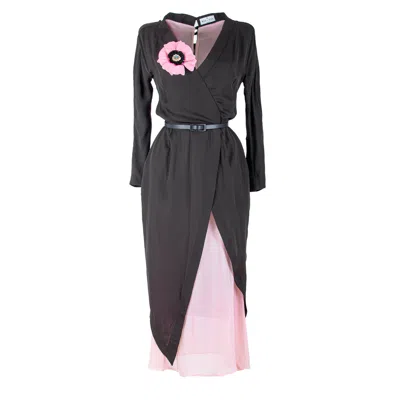 Rua & Rua Women's Grey / Pink / Purple Asymmetrical Pencil Silk Dress With Flower Decoration In Grey & Pink In Grey/pink/purple
