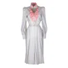 Rua & Rua Women's Grey / Pink / Purple Ruffled Wool Midi Dress With Brooch In Grey & Pink In Grey/pink/purple