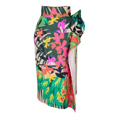 Rua & Rua Women's High-waisted Floral Asymmetrical Pencil Wrap Skirt Multicolour In Orange/red