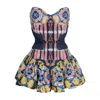 Rua & Rua Women's Mini Cotton Corset Dress With Draped Skirt And Denim Corset Belt In Multi