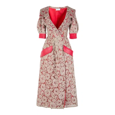 Rua & Rua Women's Neutrals / Red Lace & Leather Wrap Dress