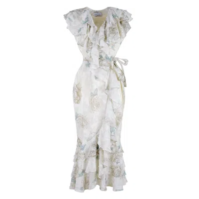 Rua & Rua Women's Neutrals Silk Wrap Ruffled Dress Ivory In White