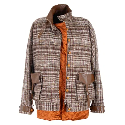 Rua & Rua Women's Oversized Tweed & Leather Blouson Jacket In Brown