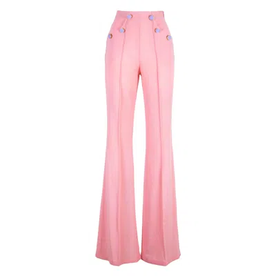 Rua & Rua Women's Pink / Purple Flared Wool Crepe Trousers Flamingo Pink In Pink/purple