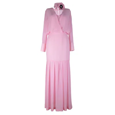 Rua & Rua Women's Pink / Purple Long Silk Dress With Flower Decoration In Pink In Pink/purple