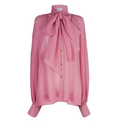 Rua & Rua Women's Pink / Purple Silk Chiffon Blouse With Necktie — Vivid Rose