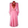 Rua & Rua Women's Pink / Purple / Yellow Ruffled Wool Midi Dress With Flower Brooch In Pink In Pink/purple/yellow