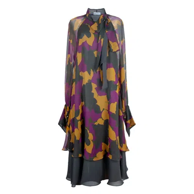Rua & Rua Women's Pure Silk Double-layer Dress With Abstract Print In Green