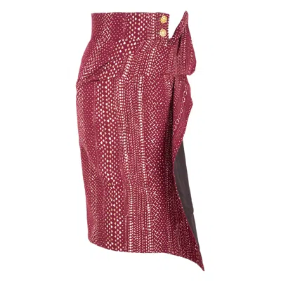 Rua & Rua Women's Red / White High-waisted Asymmetrical Pencil Skirt In Burgundy In Red/white