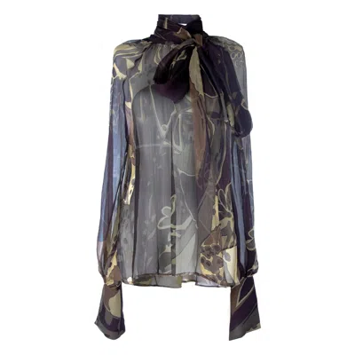 Rua & Rua Women's Sheer Silk Shirt Blouse With Bow Collar In Brown