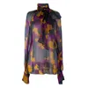 Rua & Rua Women's Sheer Silk Shirt Blouse With Bow Collar Multicolour