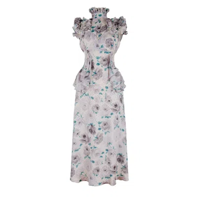 Rua & Rua Women's Silk Cut Out Ruffled Dress Floral Cocktail Dress Multi-colour