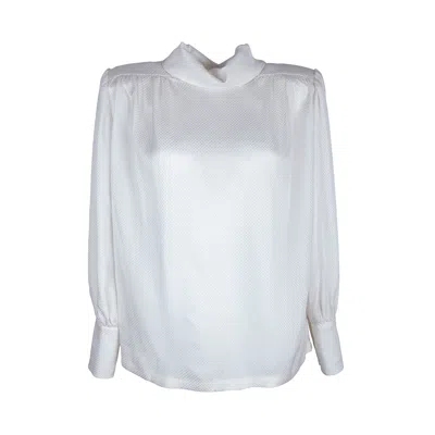 Rua & Rua Women's Silk Jacquard Blouse With Metal Button Back Detail In White