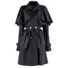 Rua & Rua Women's Silk Short Double-breasted Trenchcoat With Cape In Black In Black