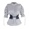 Rua & Rua Women's White / Black / Silver Striped High-neck Cotton Blouse In Multi