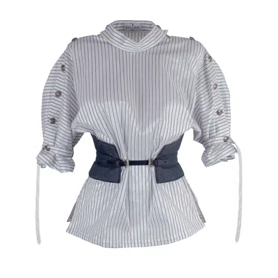 Rua & Rua Women's White / Black / Silver Striped High-neck Cotton Blouse In Multi