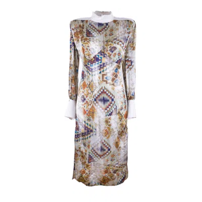 Rua & Rua Women's White Dual-fabric Silk Midi Dress