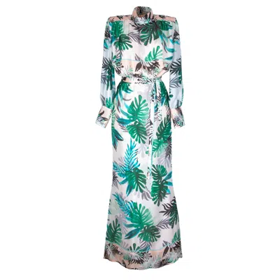 Rua & Rua Women's White Long Silk Cocktail Dress Multicolour