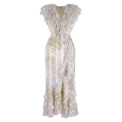 Rua & Rua Women's White / Yellow / Orange Silk Wrap Ruffled Dress White & Yellow In White/yellow/orange