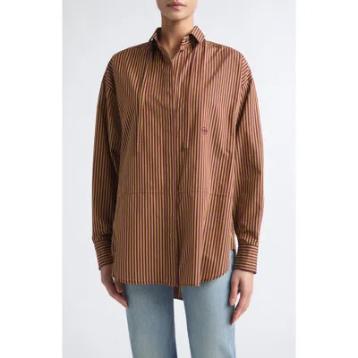 Rùadh Dune Striped Cotton Shirt In Burgundy/ochre