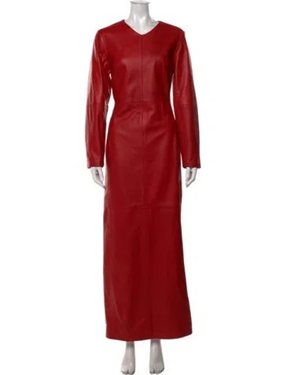 Pre-owned Rùadh Lambskin Long Dress In Red