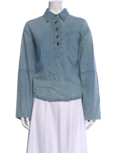 Pre-owned Rùadh Long Sleeve Button-up Top In Blue