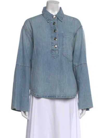 Pre-owned Rùadh Long Sleeve Button-up Top In Blue