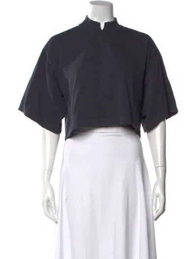 Pre-owned Rùadh Mock Neck Short Sleeve Crop Top In Blue