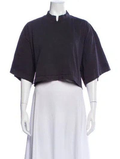 Pre-owned Rùadh Mock Neck Short Sleeve Crop Top In Gray