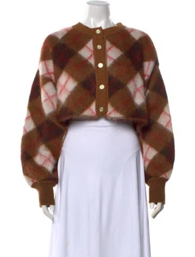 Pre-owned Rùadh Plaid Print Crew Neck Sweater W/ Tags In Brown