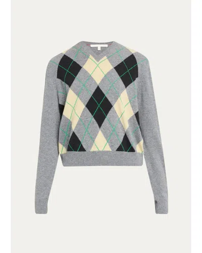 Rùadh The Academy Argyle Cashmere Crewneck Sweater In Grey/yellow