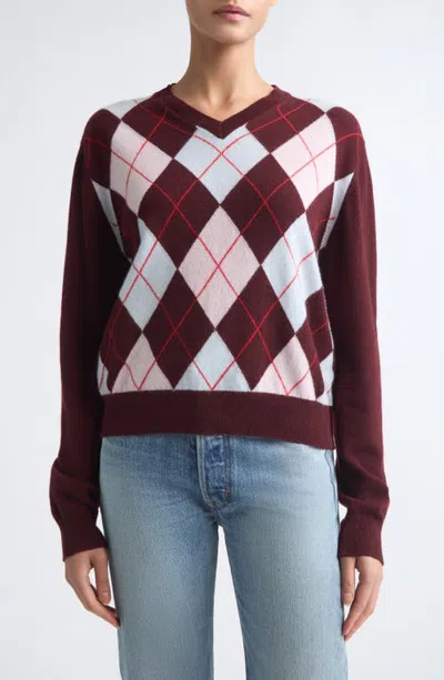 Rùadh The Academy Argyle Cashmere Sweater In Burgundy/pink