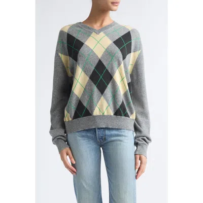 Rùadh The Academy Argyle Cashmere Sweater In Grey/yellow