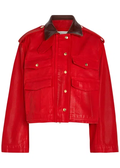 Rùadh The Henderson Leather Collar Waxed Canvas Jacket In Red
