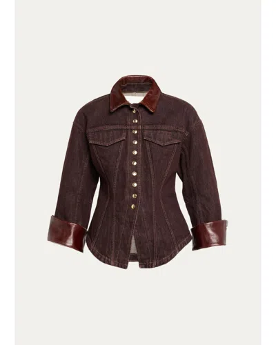 Rùadh The Lennox Leather-collar Denim Jacket In Brown