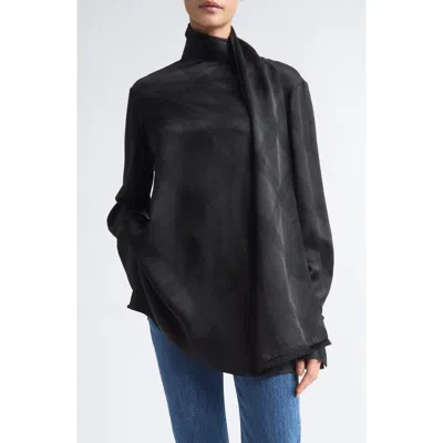 Rùadh The Luss Scarf Neck Tartan Jacquard Shirt In Black Tartan