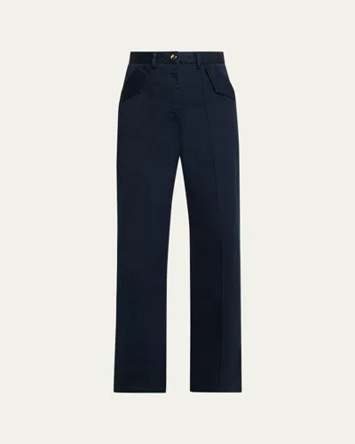 Rùadh The Odette Pintuck Straight-leg Sateen Pants In Blue
