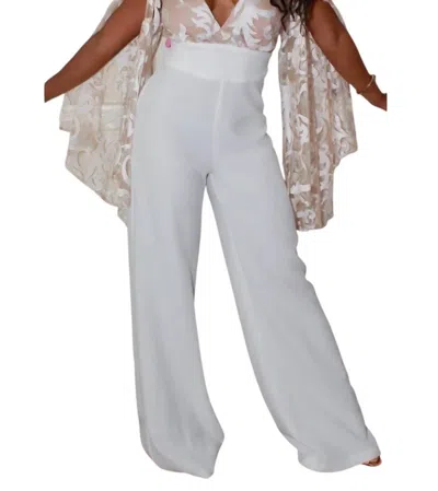 Rubber Ducky Lace Cape Wide Leg Jumpsuit In Ivory In Multi